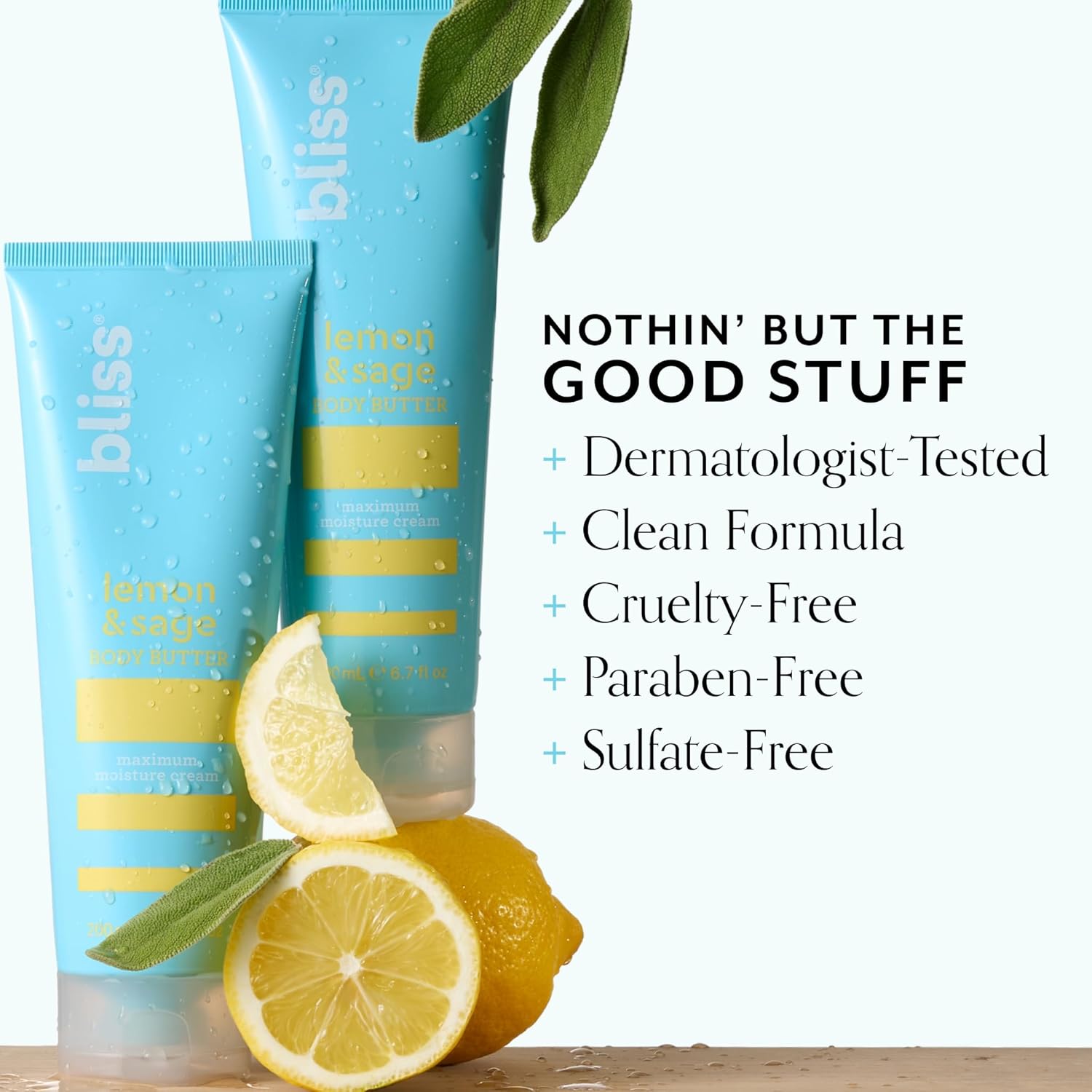 Bliss Lemon and Sage Body Butter - Maximum Moisture Cream - 6.7 Fl Oz Lotion for Dry Skin - Long-Lasting Moisturizer for Women & Men - Vegan and Cruelty-Free